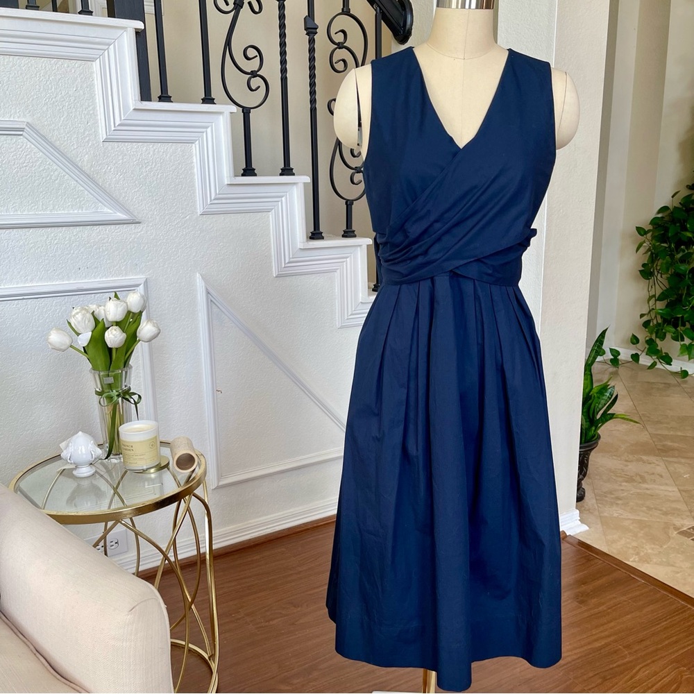 J Crew Navy cotton wrap dress with bow size 6